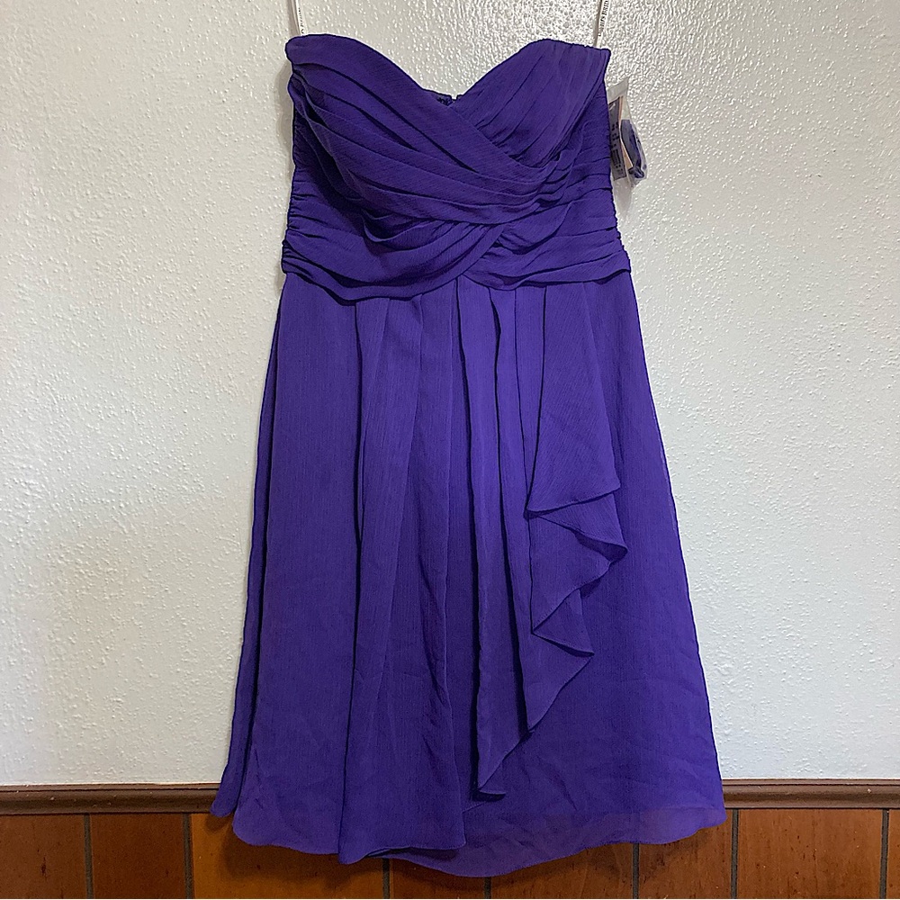 David’s Bridal NWT Regency Short Crinkle Chiffon Dress Purple/Regenc Size 2